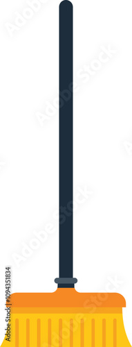 Simple vector illustration of a yellow broom standing up on white background