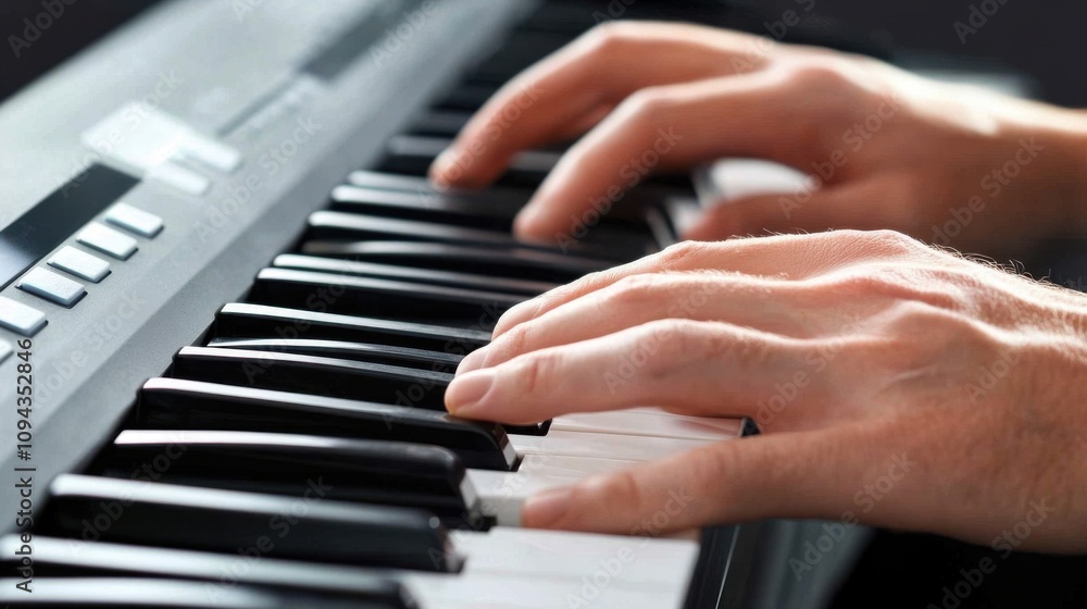 Close-up of hands playing chords on a modern digital keyboard Close-up of hands playing chords on a modern digital keyboard