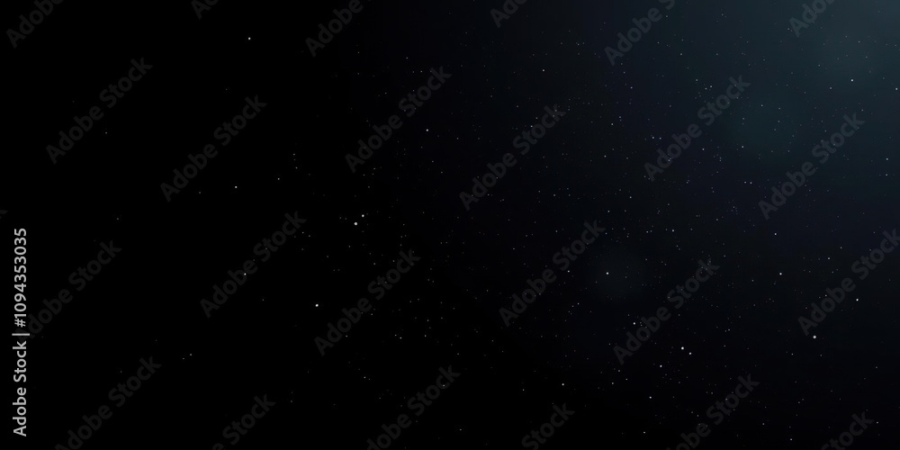 Fototapeta premium Tiny specks of dust fall from the sky onto a black background, light scattering, dark sky, dust on black