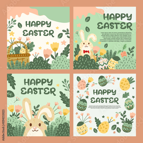 Happy easter day social media template set. Vector illustration of easter day celebration