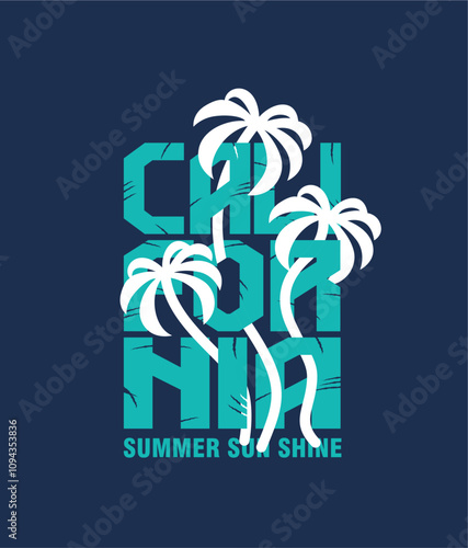 CALIFORNIA summer beach vibes typographic tropical  vector illustration. 