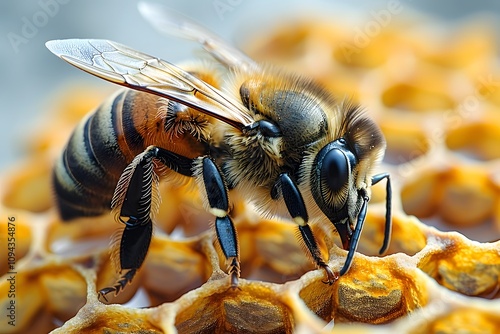 Honeybee on Honeycomb: Nature's Pollinator in Action for Eco-Friendly Beekeeping