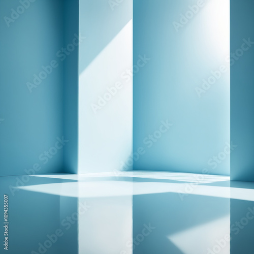 Minimalist Blue Interior With Geometric Sunlight Patterns