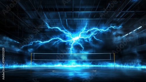 Volleyball Court under an Impressive Thunderstorm Sky – Dramatic Background for Designs and Projects
