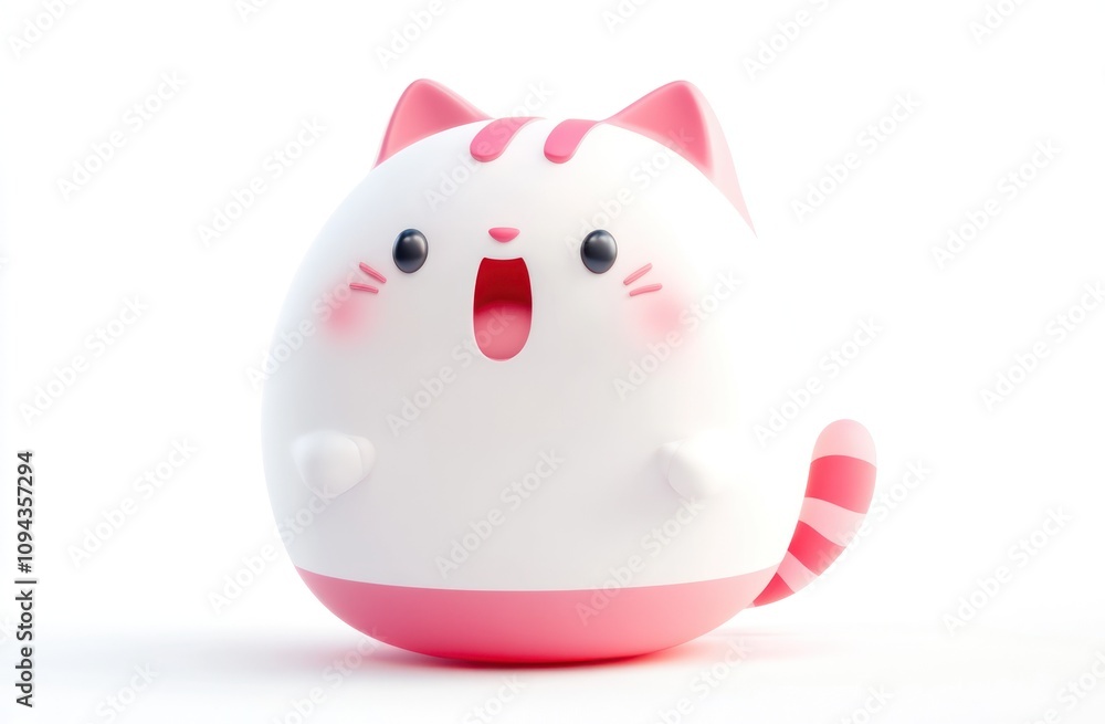 A cute, cartoonish egg-shaped cat with pink accents, designed to evoke joy and playfulness. A cute, cartoonish egg-shaped cat with pink accents, designed to evoke joy and playfulness.