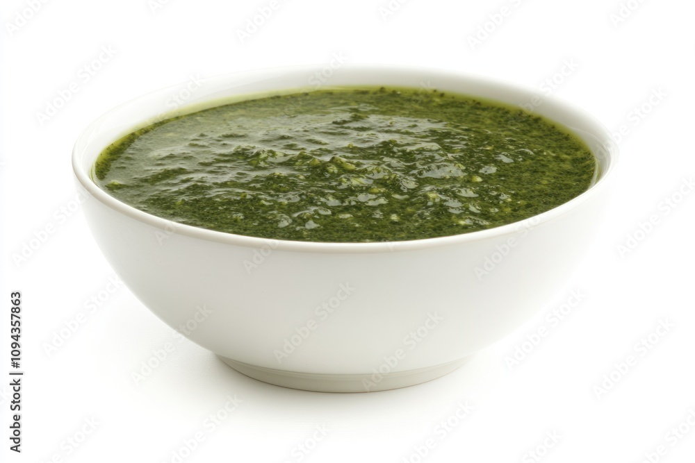 A bowl of green soup, likely made from leafy vegetables or herbs, showcasing a vibrant color. A bowl of green soup, likely made from leafy vegetables or herbs, showcasing a vibrant color.