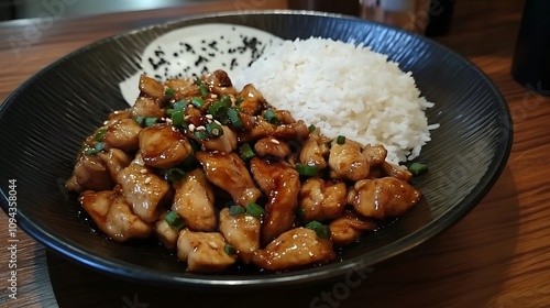 Teriyaki Chicken with Rice, a Delicious Asian Cuisine Dish. AI Generated