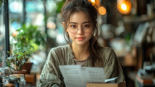 Attractive Asian female independent SME business owner. Owner.