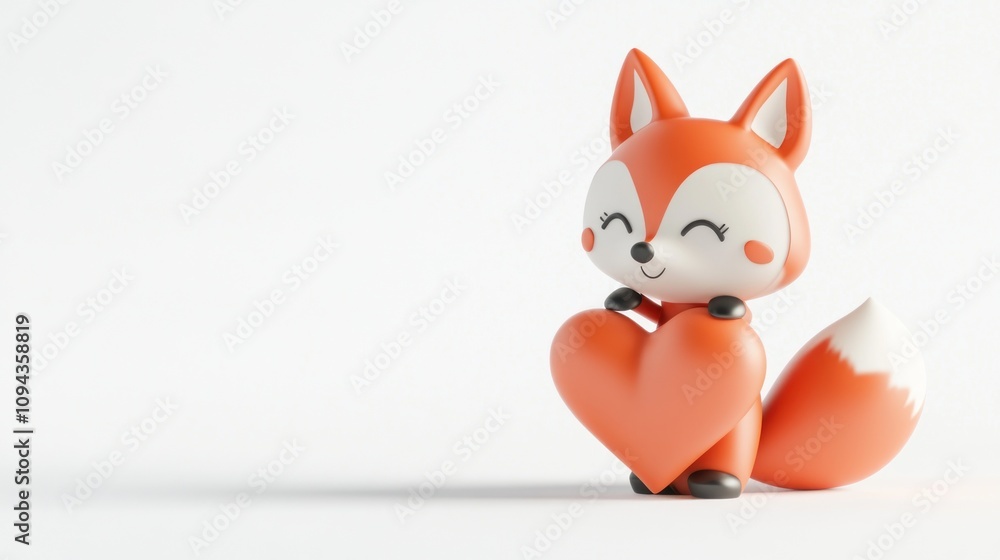 A cute cartoon fox holding a heart, symbolizing love and affection. A cute cartoon fox holding a heart, symbolizing love and affection.