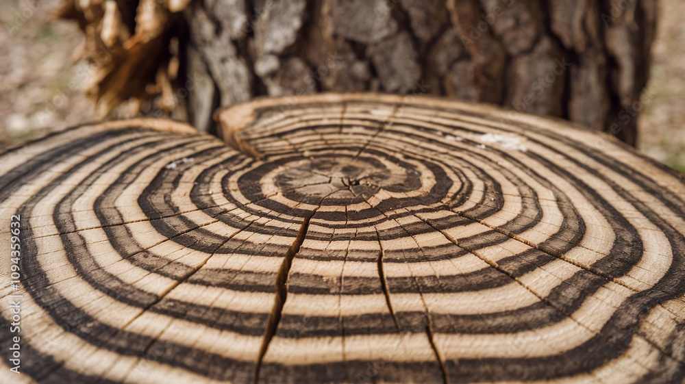 Close-up of hickory tree cut surface showcasing detailed growth rings, rich textures, and natural patterns, ideal for woodworking, nature themes, or rustic design elements. Close-up of hickory tree cut surface showcasing detailed growth rings, rich textures, and natural patterns, ideal for woodworking, nature themes, or rustic design elements.