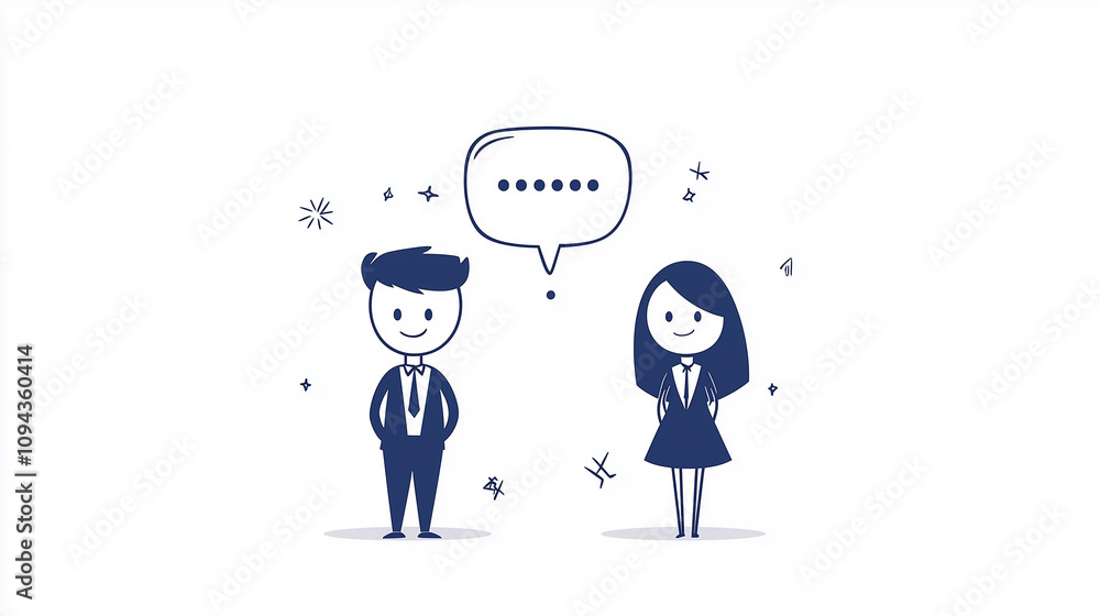 Business man and woman flat illustration with empty text bubble, communication Business man and woman flat illustration with empty text bubble, communication
