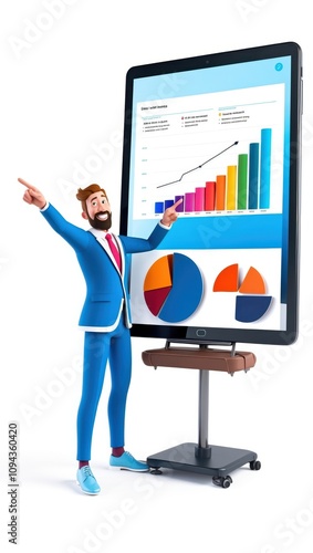 3D Businessman Giving a Presentation Pointing at a Graph