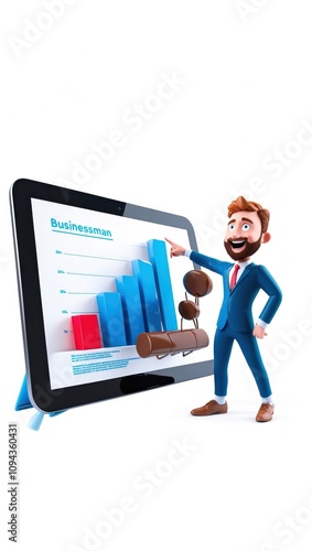 3D Businessman Giving a Presentation Pointing at a Graph
