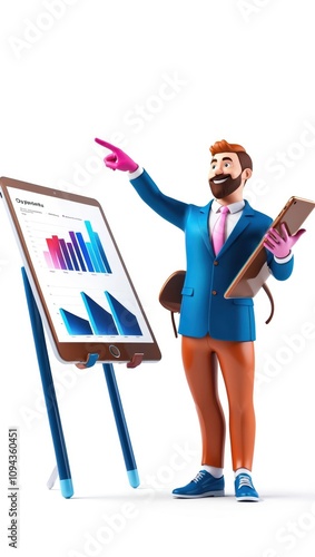 3D Businessman Giving a Presentation Pointing at a Graph