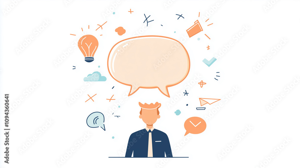 Business man and woman flat illustration with empty text bubble, communication Business man and woman flat illustration with empty text bubble, communication