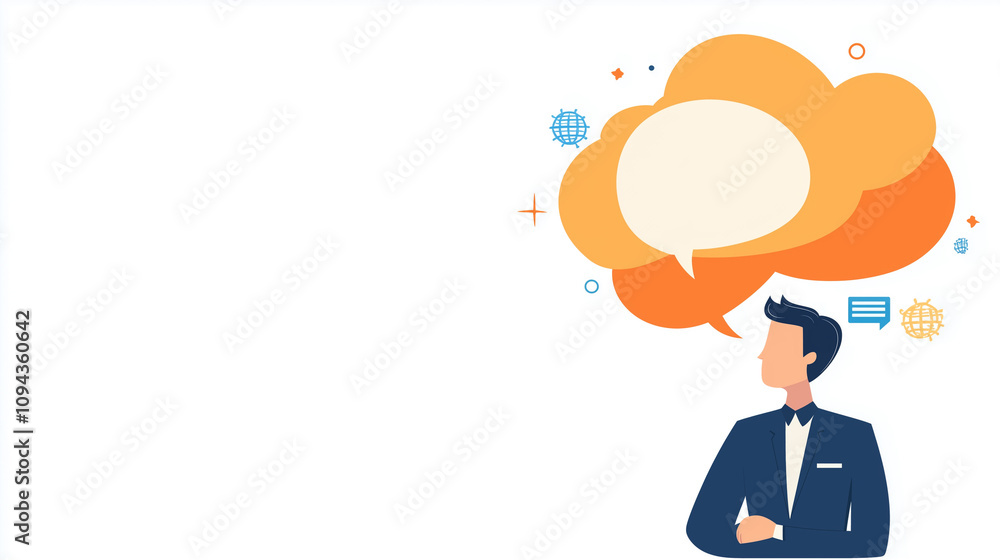 Business man and woman flat illustration with empty text bubble, communication Business man and woman flat illustration with empty text bubble, communication