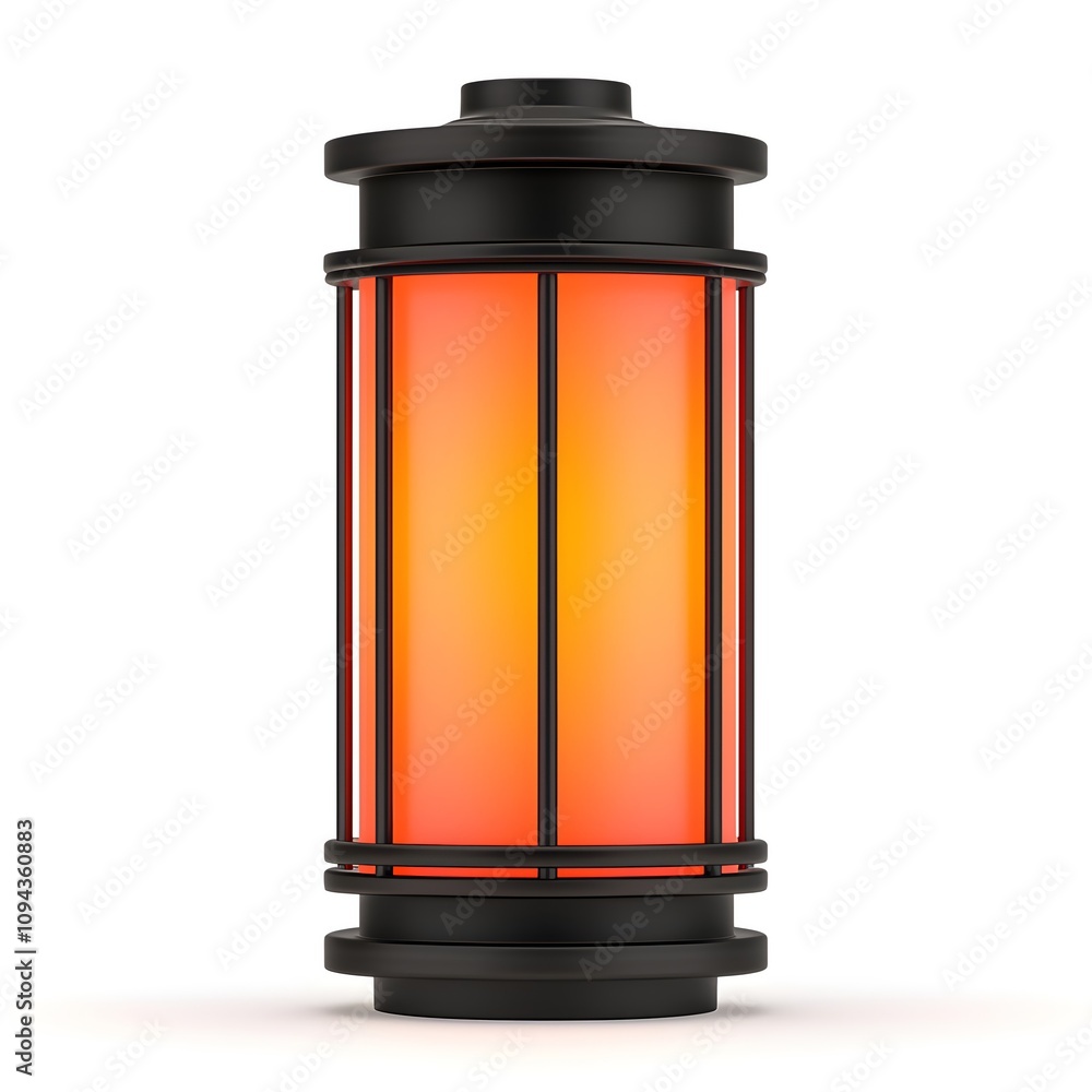 Modern Lantern with Orange Glow and Black Frame Modern Lantern with Orange Glow and Black Frame