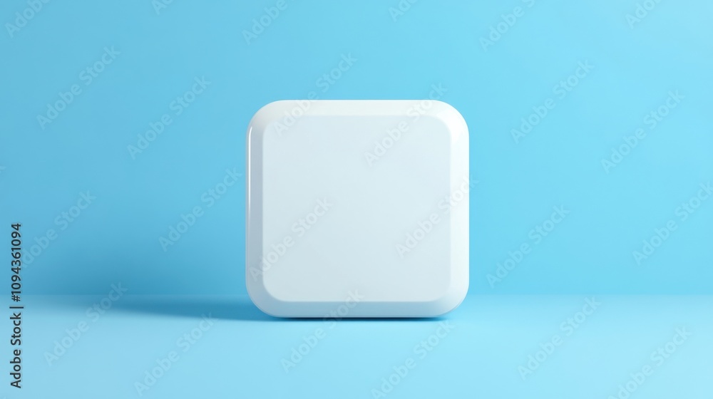 3D white square icon on a blue background with minimalistic design 3D white square icon on a blue background with minimalistic design
