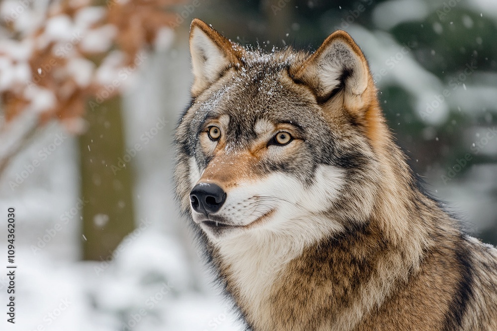 Wolf in a snowy forest during winter. Wolf in a snowy forest during winter.