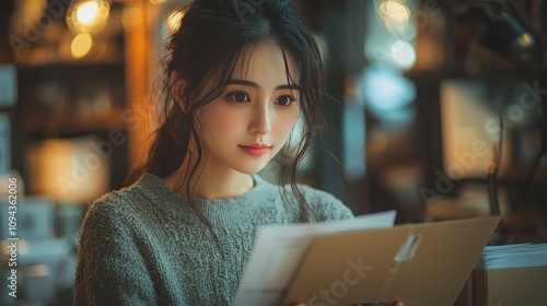 Attractive Asian female independent SME business owner. Owner.