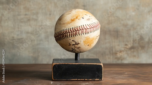 Vintage Baseball on Wooden Stand, Rustic Home Decor. AI Generated photo