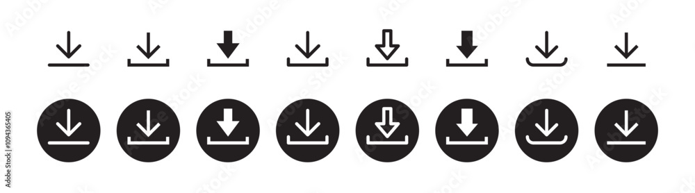 Download icon symbol. Round sign down arrow. Download icon for apps, websites interface. Download icon symbol. Round sign down arrow. Download icon for apps, websites interface.