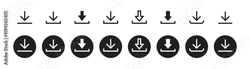 Download icon symbol. Round sign down arrow. Download icon for apps, websites interface.