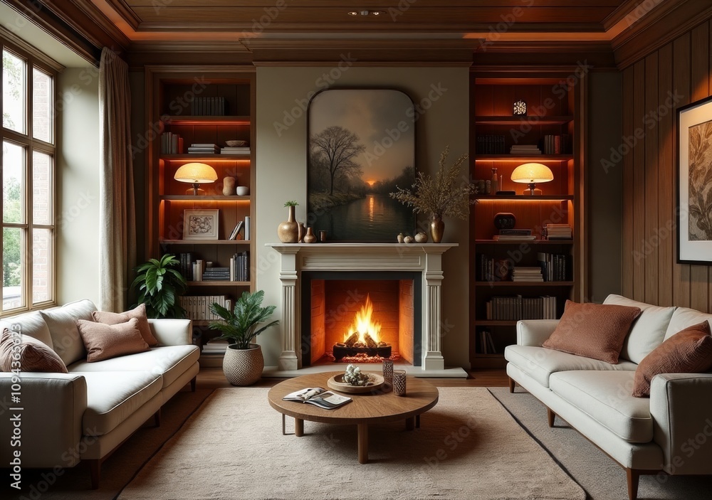 Cozy living room with a fireplace and modern decor Cozy living room with a fireplace and modern decor