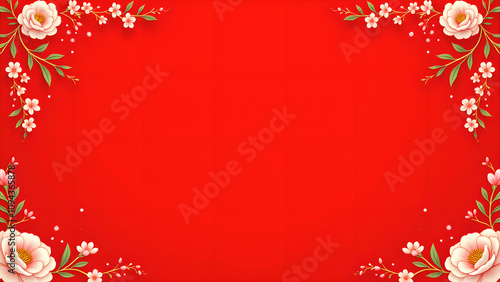Red Floral Background with White Flowers. Concept of celebration, invitation, and greeting.