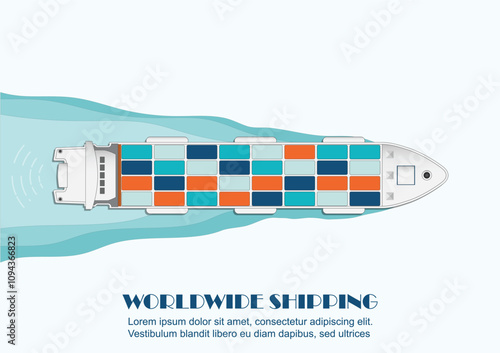 Cargo ship Top view full of standard shipping containers.
