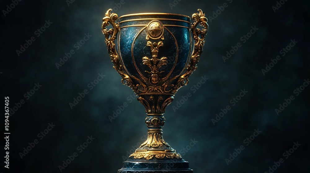 A majestic trophy with intricate gold detailing, symbolizing victory and achievement, set against a dark, atmospheric background. A majestic trophy with intricate gold detailing, symbolizing victory and achievement, set against a dark, atmospheric background.