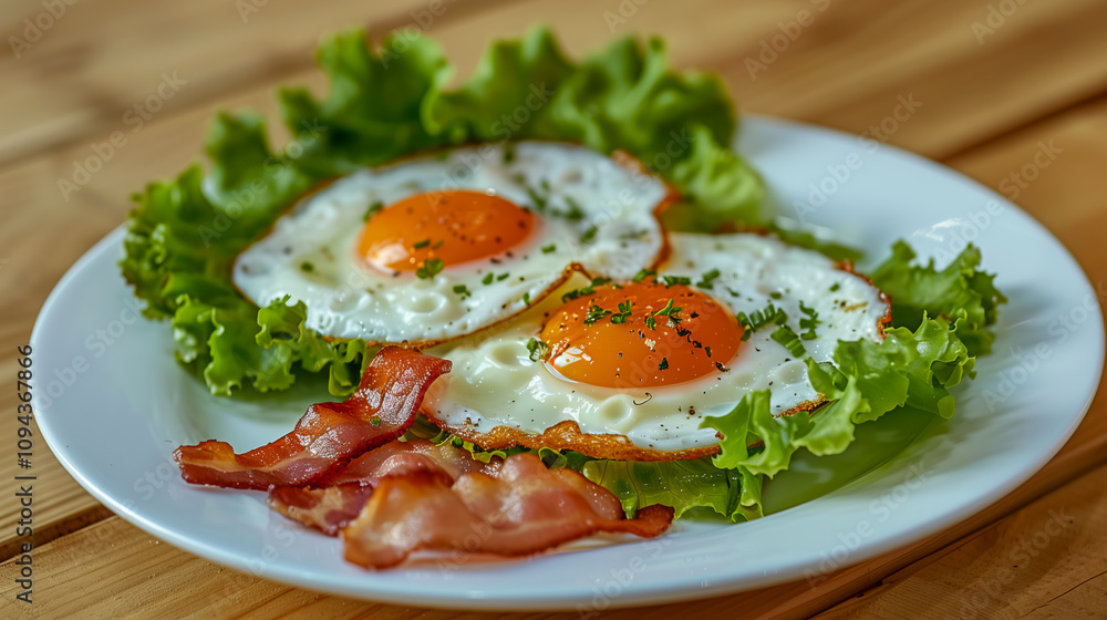 Fried chicken eggs and bacon beautifully presented. Perfect for promoting wholesome, healthy eating with essential vitamins and minerals. Fried chicken eggs and bacon beautifully presented. Perfect for promoting wholesome, healthy eating with essential vitamins and minerals.