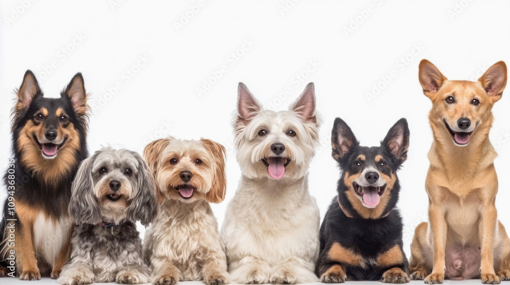 Six happy dogs posing on white background Six happy dogs posing on white background