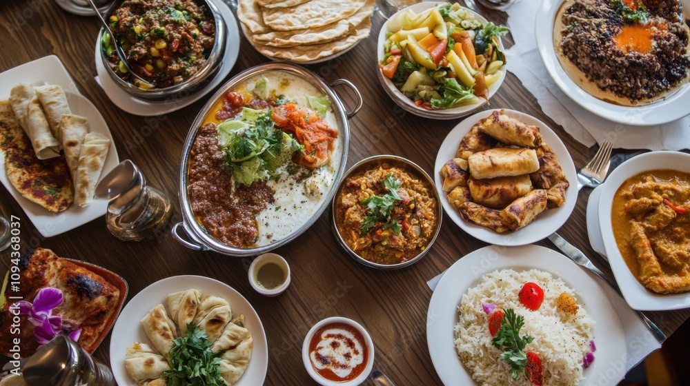 A table set with dishes from various cultures, Symbolizing the richness of culinary diversity and shared experiences, minimalist composition A table set with dishes from various cultures, Symbolizing the richness of culinary diversity and shared experiences, minimalist composition