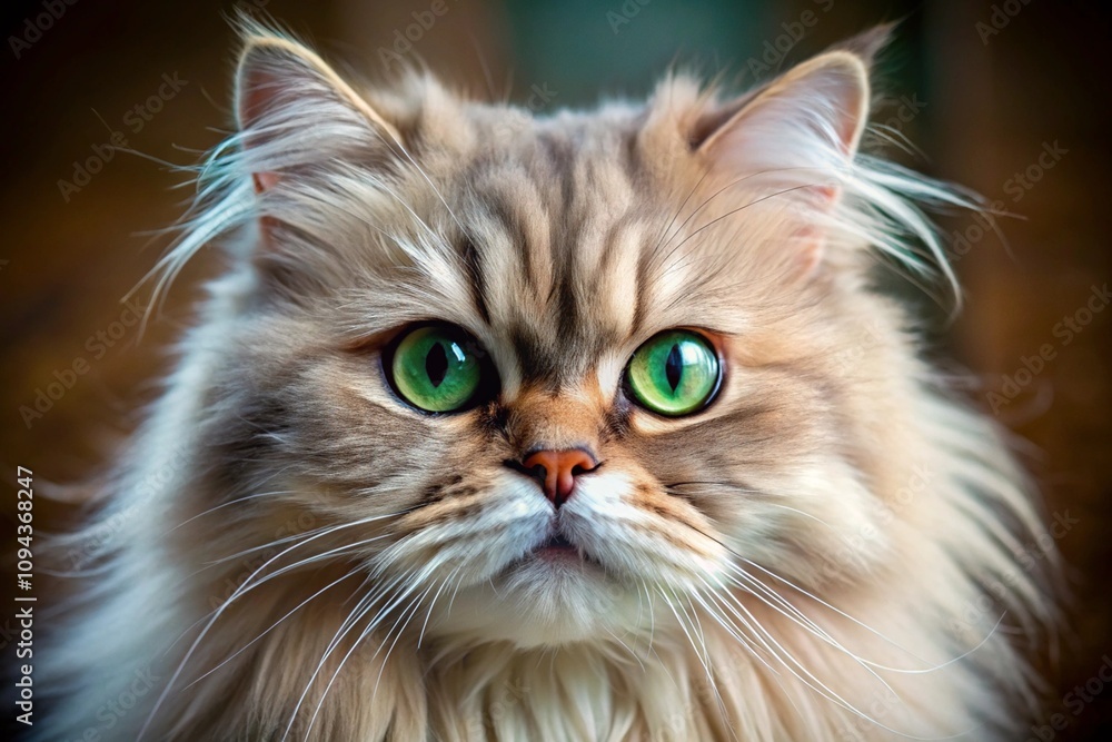 A close-up portrait of a Persian cat with emerald green eyes A close-up portrait of a Persian cat with emerald green eyes