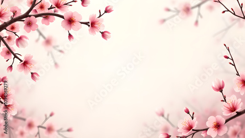 Cherry Blossom Flowers Frame. Spring floral background with pink flowers. Concept of beauty, nature, and spring.