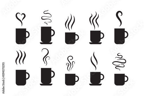 Smells line icon set, hot aroma Coffee, tea in cup, smells or fumes. Isolated symbols doodle glasses of hot drinks. Fragrances evaporate icons.