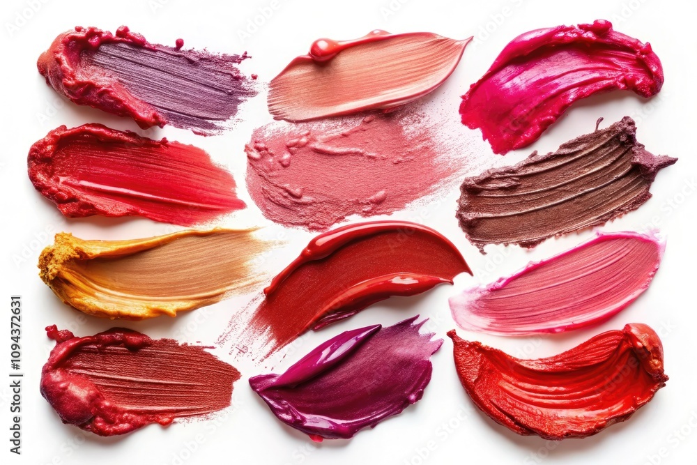 Fototapeta premium Vibrant Lipstick Smears and Stains Isolated on White Background for Makeup and Beauty Photography