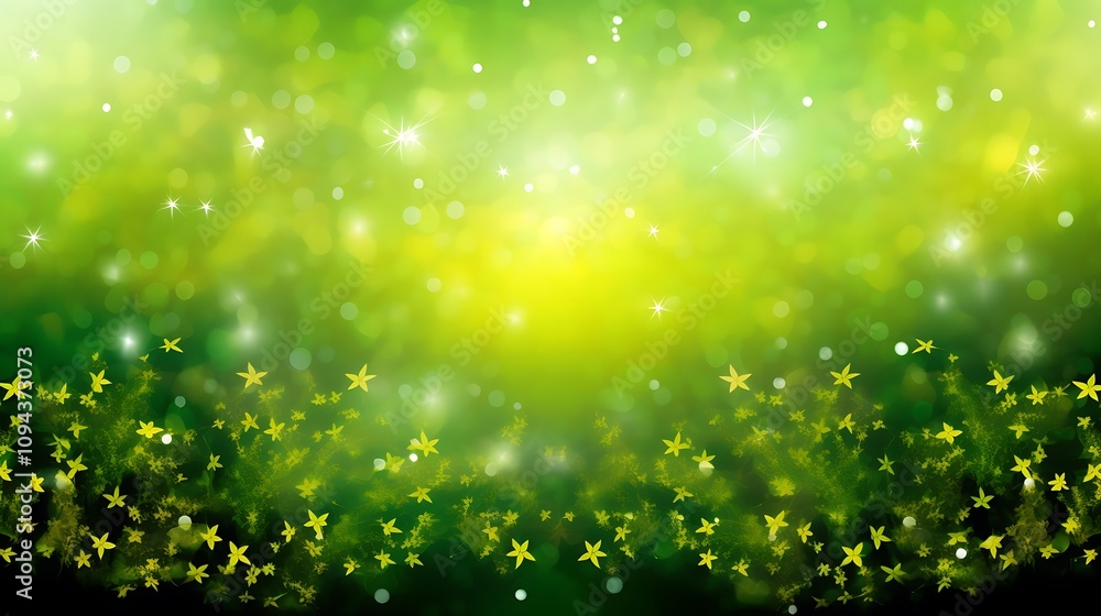 Yellow Flowers Green Background Bokeh Lights Sparkle