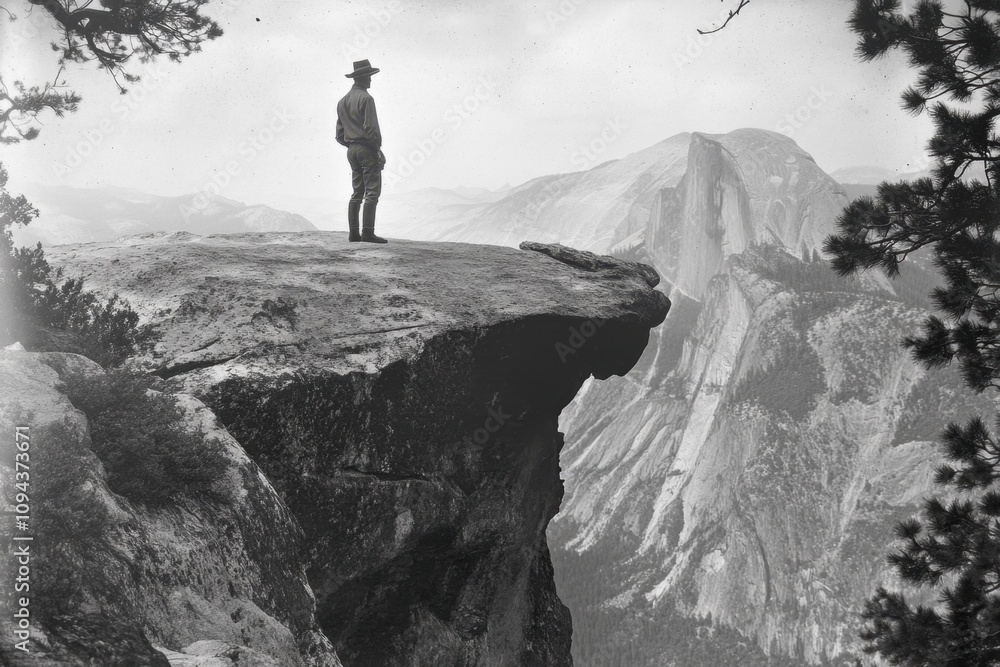 Lonely traveler man in summer clothes standing on stone at top of carpathian mountain and looking far from high altitude. Nature landscape with far horizon. Tourist resting in wild terrain on vac Lonely traveler man in summer clothes standing on stone at top of carpathian mountain and looking far from high altitude. Nature landscape with far horizon. Tourist resting in wild terrain on vac