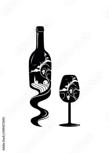  A black silhouette of a wine glass and bottle 
