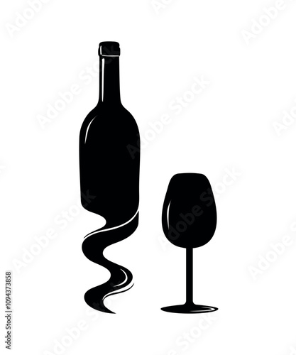  A black silhouette of a wine glass and bottle 