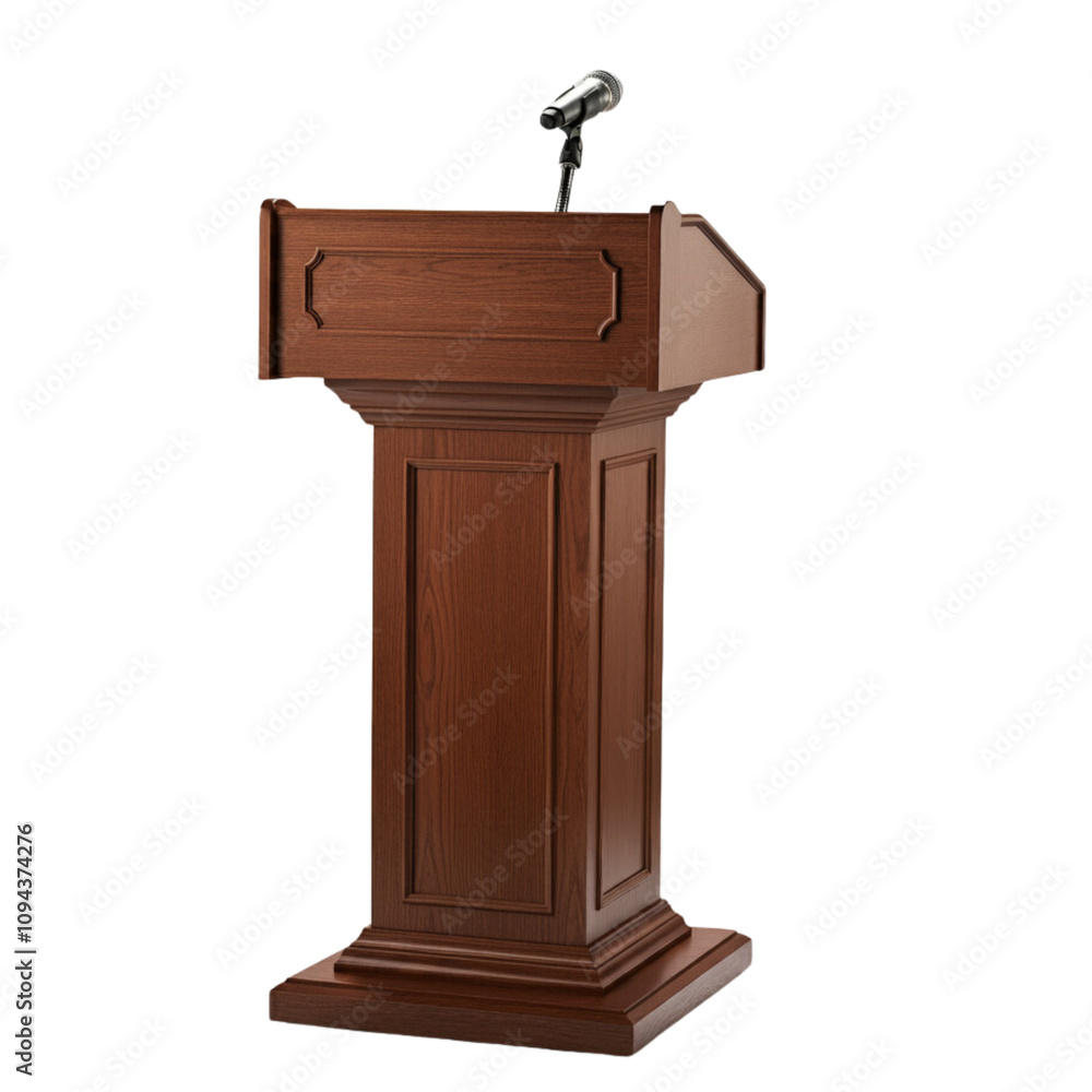 A wooden podium equipped with a microphone. png isolated background. transparent background. A wooden podium equipped with a microphone. png isolated background. transparent background.