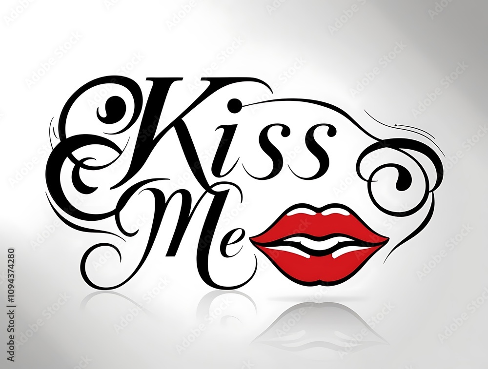 Kiss Me Romantic Typography Design With Red Lips Kiss Me Romantic Typography Design With Red Lips