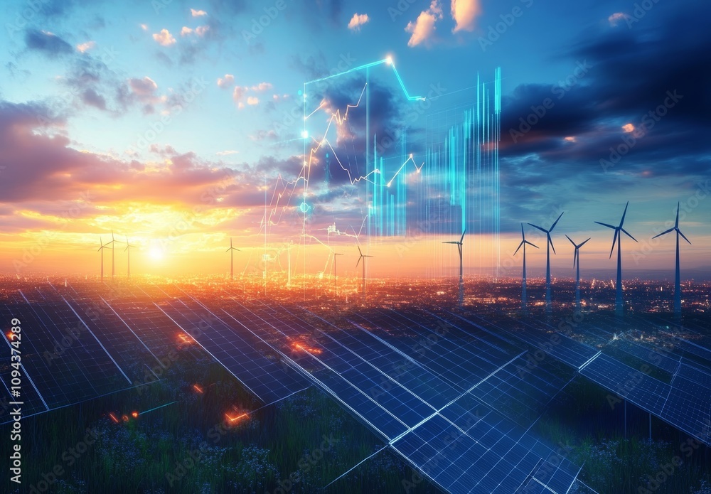 Rising Electricity Prices and Renewable Energy Development in Future Cityscape with Solar Panels and Wind Turbines Rising Electricity Prices and Renewable Energy Development in Future Cityscape with Solar Panels and Wind Turbines