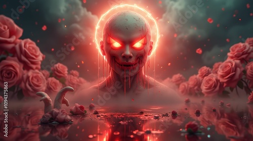 Wallpaper Mural Evil smiley, horror, fantasy with neon lighting Torontodigital.ca