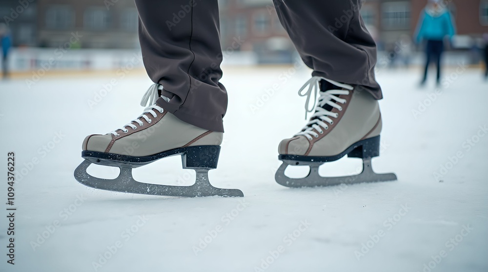 Obraz premium Ice skating, close up of skates on ice