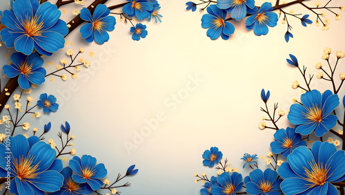 Blue Flowers Frame Background. Floral design for invitation, greeting card, or wallpaper.