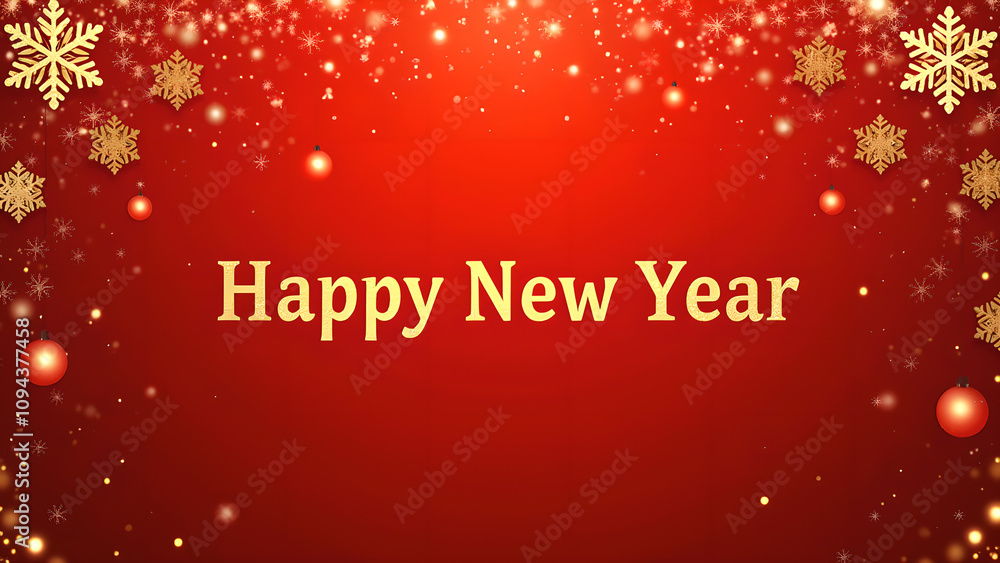 Red and Gold Happy New Year Background with Snowflakes Red and Gold Happy New Year Background with Snowflakes