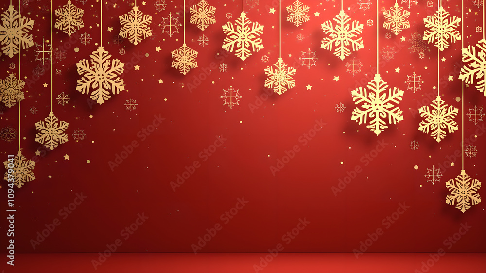 Red and Gold Christmas Background with Snowflakes Red and Gold Christmas Background with Snowflakes